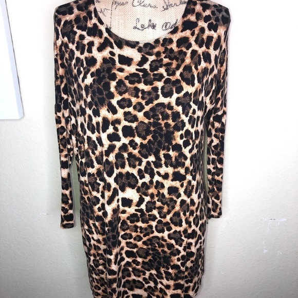 Fascination Leopard Print Black & Brown Tunic Top Size Medium - Picture 1 of 6